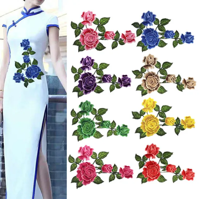 Rose Flowers Embroidered Patch Iron Sew On Badge Clothes Embroidery Applique HOT