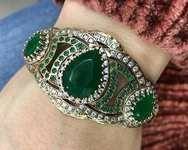 Bonne ! Turque Fait à la Main Émeraude Argent Sterling 925K Bracelet Mkoc