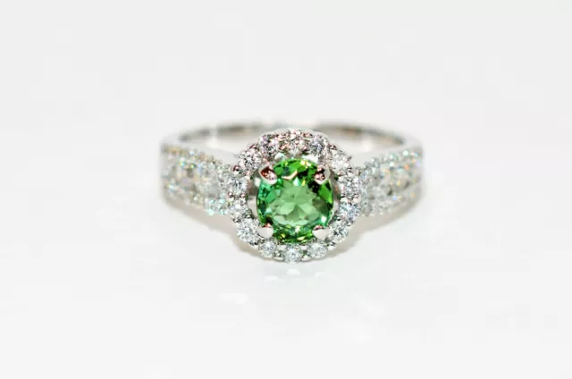 Natural Paraiba Tourmaline & Diamond Ring 18K Solid White Gold 1.37tcw Pave Halo