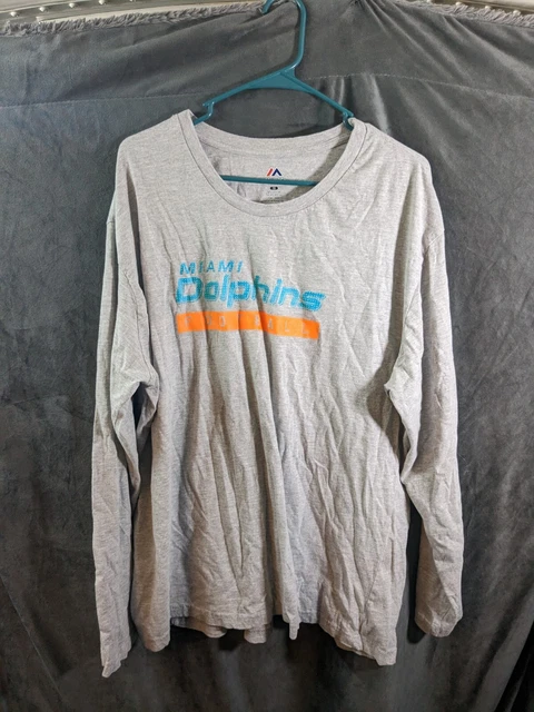 Majestic Miami Dolphins Football Team Long Sleeve Shirt Gray Xl 1X