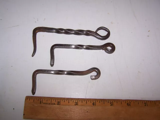 3 Vintage Hand Forged TWISTED IRON Gate Barn Shed Door LATCH HOOKS Lot PQ