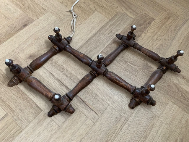 vintage Wooden foldable extendable wall hanger. coat hat scarf hanger hook