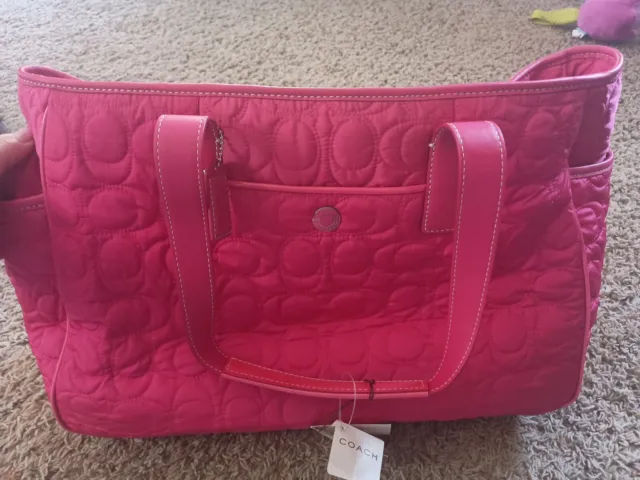 Nwt Coach Pink Quilted Signature Multifunction Baby Diaper Tote Bag Purse Rare!
