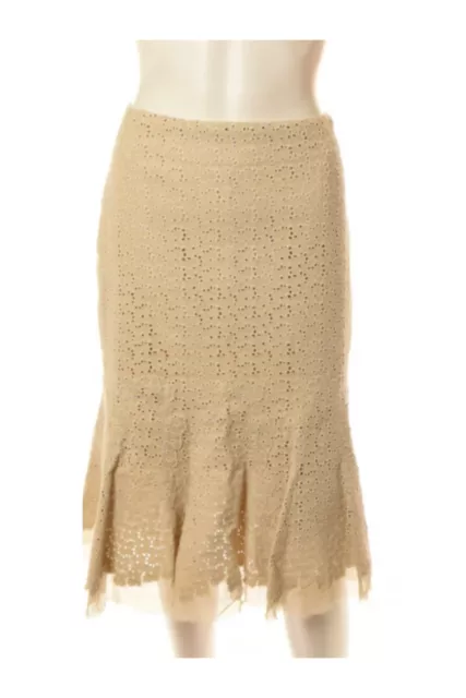 ELIE TAHARI women’s beige linen cotton combo lace eyelet skirt Sz 4