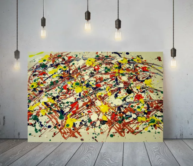 Jackson Pollock 29 -Framed Canvas Artist Wall Art Paper Picture Print-Red Yellow