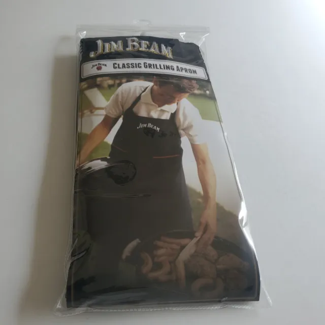BBQ JIM BEAM Heavy Duty Classic Black Grilling Apron with Deep Pockets New