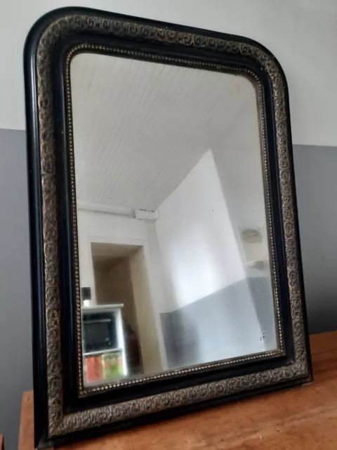 grand miroir louis philippe ancien doré et noir, rare