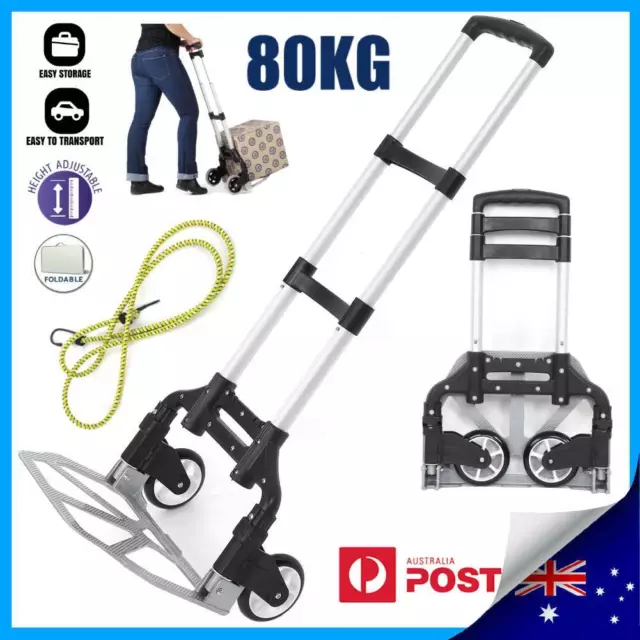 80KG Folding Compact Aluminium Hand Truck Trolley Luggage Cart Foldable Wheels