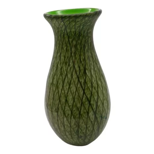 Vase Vinci Dynasty Hand Blown Green Cased Art Glass Vase 10.75 inch tall
