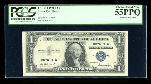 DBR 1935-E $1 Silver Fr. 1614 FH Block PCGS 55 PPQ Serial F80741314H
