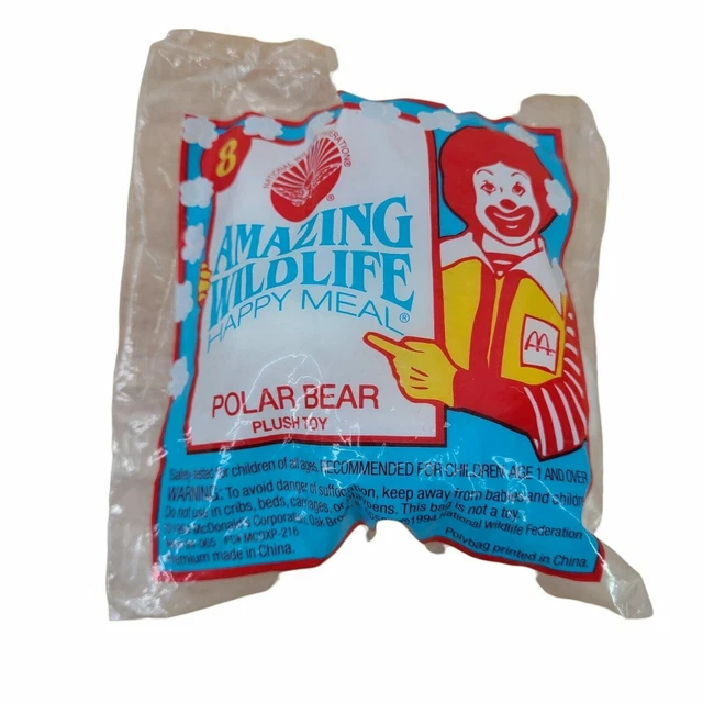 1994 AMAZING WILDLIFE McDonalds Happy Meal Toy Plush Polar Bear 8 3.