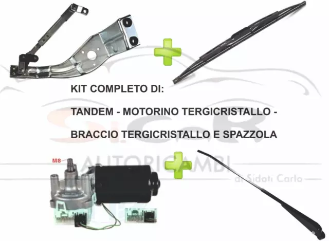 Kit Motorino Tergi +Tandem + Braccio Tergicristallo E Spazzola Per Fiat Panda