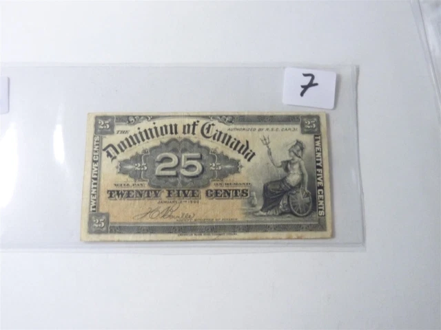 CANADA BANKNOTE SHINPLASTER 1900  25 cent SIGNATURE   BOVILLE NO7