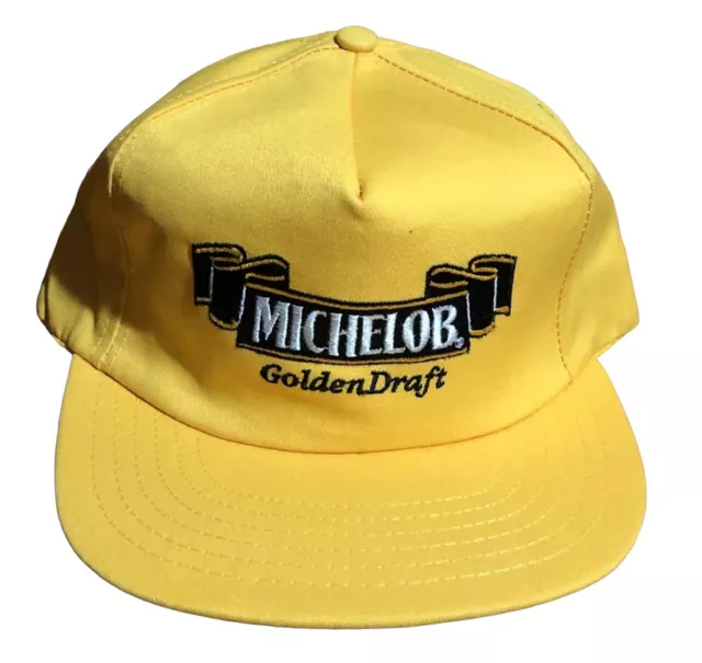 Vintage Michelob Golden Draft Beer Snapback Hat Adult Cap Yellow 80s