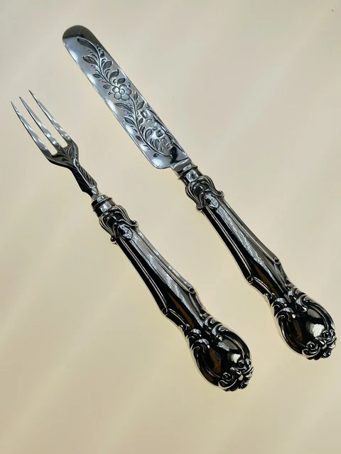 1852 Set Silver Christening Cutlery Unusual Ornate Decorative Pattern