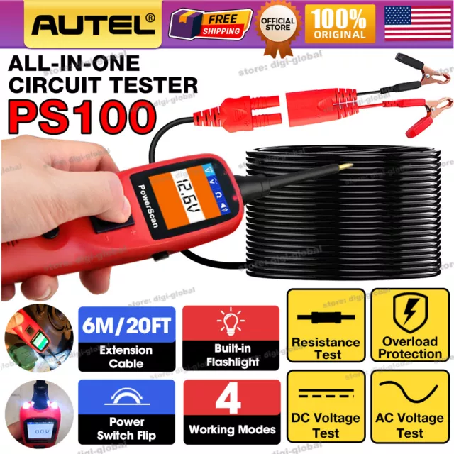 2024Autel PowerScan PS100 Electrical Power Probe 12V/24V AVOmeter Circuit Tester