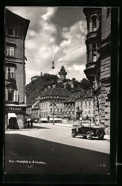Graz, Hauptplatz und Schlossberg, Ansichtskarte 1950