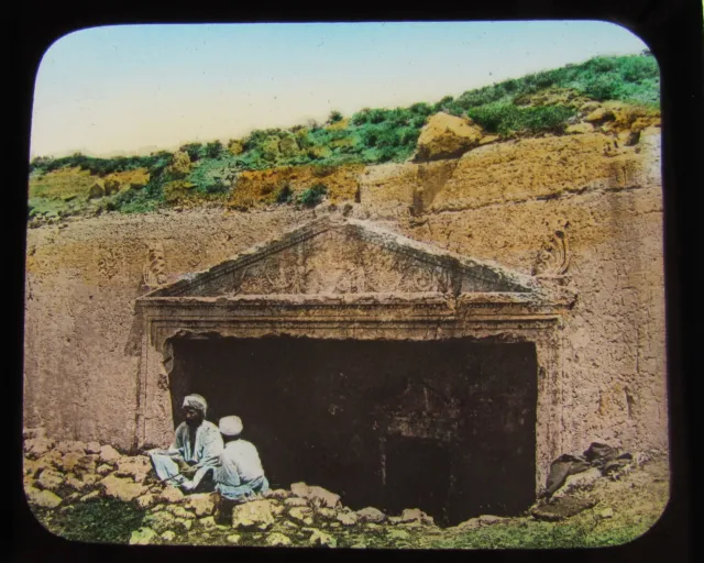Glass Magic Lantern Slide ANCIENT TOMB POSSIBLY IN ISRAEL C1890