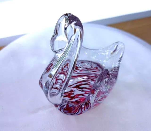 Beautiful St Johns Art Glass  Crystal Swan Paperweight, Ring Dish, Murano Style