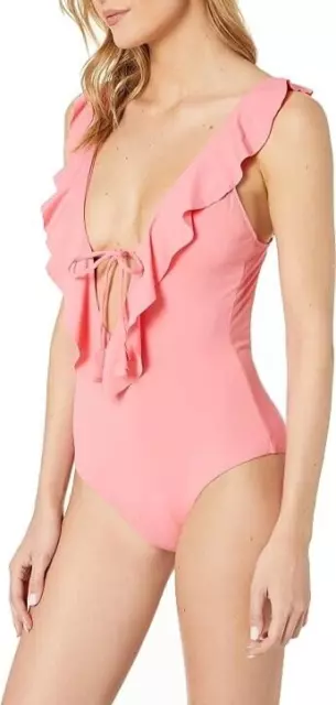 Becca Womens Socialite Ruffle One-piece Swimsuit Pink Size Large 2