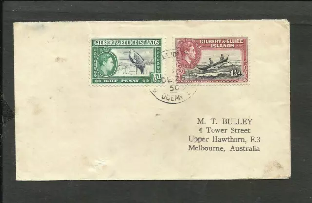 British Gilbert & Ellice Island 1950 Cover To Australia Very Nice