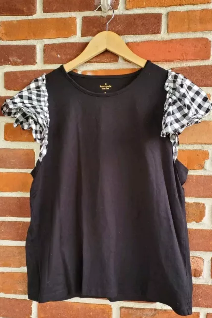 Kate Spade XL black shirt with gingham flutter sleeve