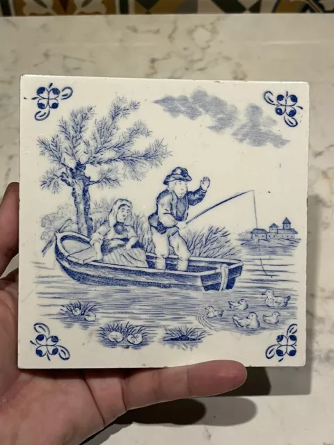 Vintage Antique? Delft Style Blue & White Pottery Tile Rare
