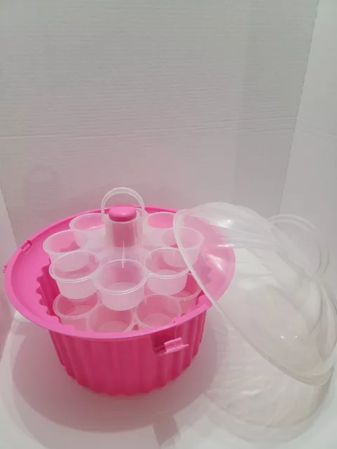 Pink Cupcake Shaped Cupcake Carrier Holder W/Handled Lid 24 Cupcake Capacity