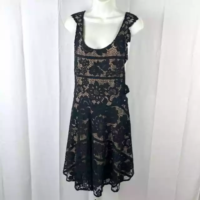 For Love and Lemons Giana Apron Mini Dress Cross Back Lace Lined Black L