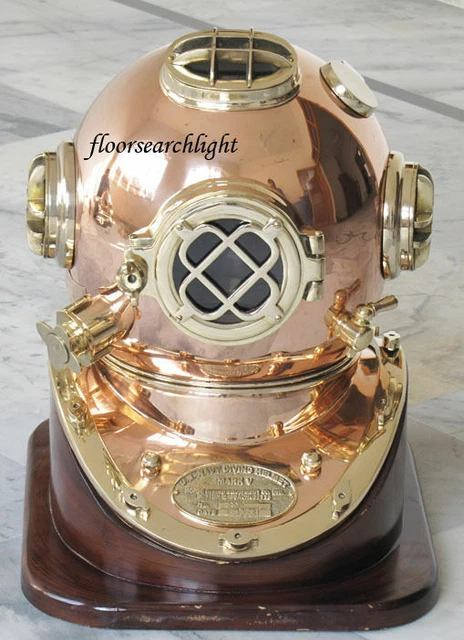 ANCIEN PLONGÉE CASQUE U.S Marine Mark V Plongée Foncé Sca Décalque EUR
