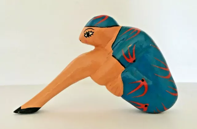 Yoga Pose, hand carved wood sculpture hand painted Haitian folk art