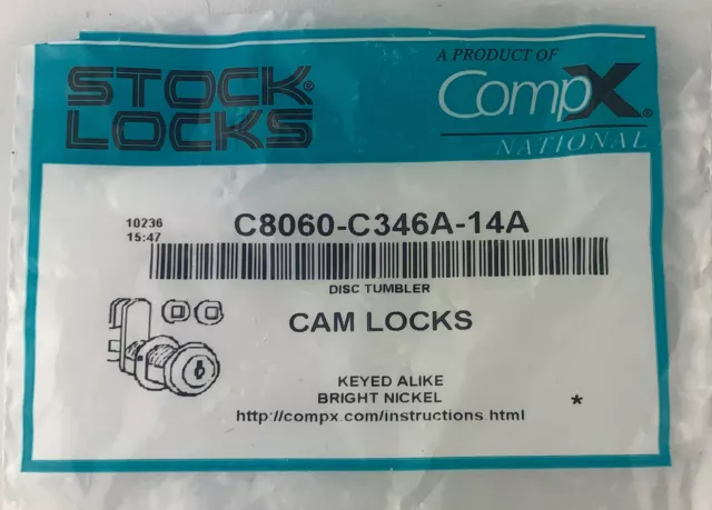Two CompX National C8060-C346A-14A Disc Tumbler Flex Cam Lock Keyed Alike