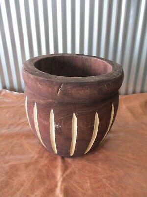 Carved Wood Pot Bowl Planter Decorative 7 3/4" Primitive Farmhouse Native Decor