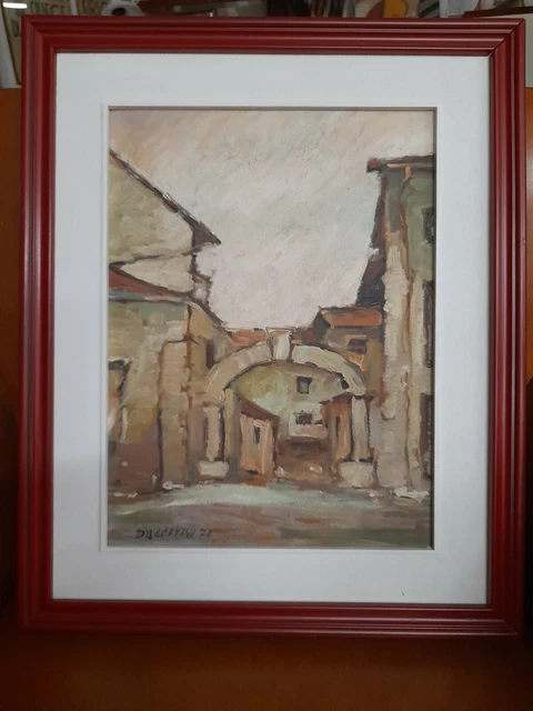 D'AGOSTINI DORINO 1974 - CASE - dipinto ad olio su pannello cm.31x41