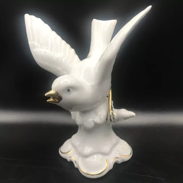 Bavaria - W. GERMANY - WHITE DOVE Bird Figurine w GOLD Trim - Gerold Porzellan