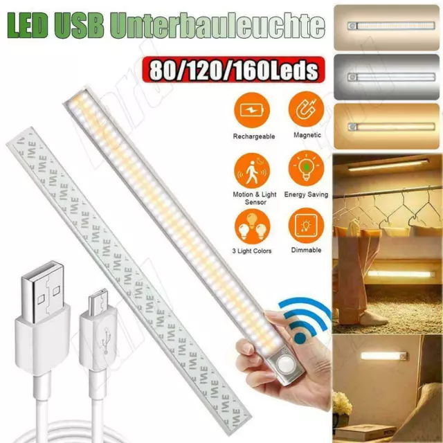 22cm Akku LED Unterbauleuchte mit Bewegungsmelder Magnet-Halter USB Ladung DC 5V 2