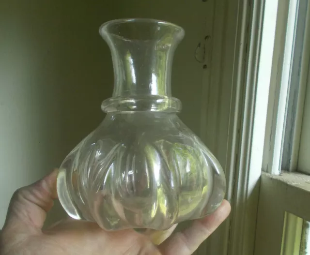 1860 Pontiled 6" Heavy Flint Glass Pillar Mold Water Bottle Or Vase Applied Ring