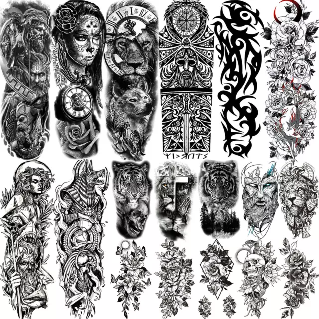 Full Arm Temporary Tattoos Sleeve for Men Women Realistic Fake Tatoo Sticker