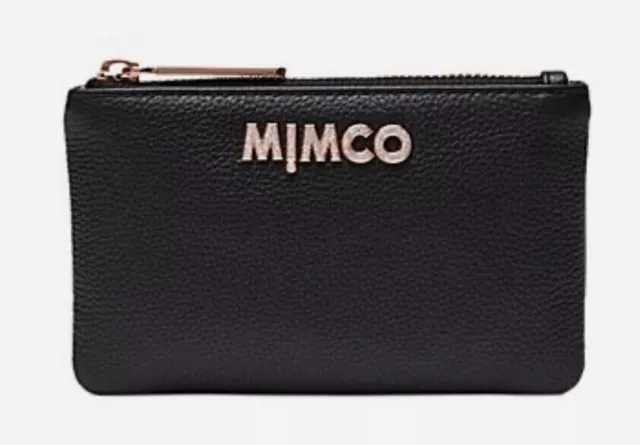 MIMCO Small Black Leather Shine Pouch with Glitter Logo & Rose Gold Hardware [mg