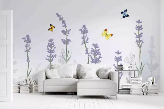 3D Watercolor Purple Floral Butterfly Wallpaper Wall Murals Removable Wallpaper