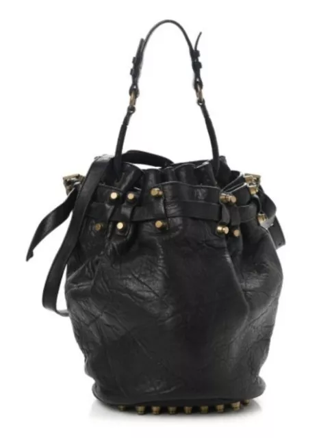 Alexander Wang  •  Diego Studded Bucket Bag, Black Pebbled Leather