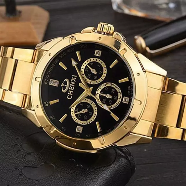 Reloj de Pulsera Clásico Gold Lujo Parte Superior Marca Mecanismo Cuarzo Hombre*