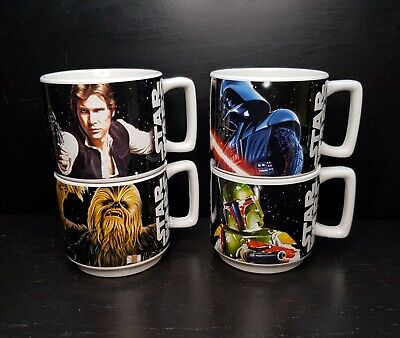 Star Wars Set Of 4 Stackable Ceramic Cups Mugs Coffee Tea Han Solo Darth Vader