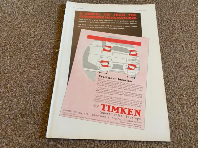 Fabk22 Advert 5X8 British Timken Tapered Roller Bearings Birmingham & Duston