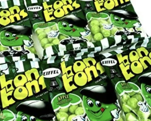 Eiffel Apple Bon Bons Chewy Candy, 4 oz Bags in a BlackTie Box (Pack of 12)