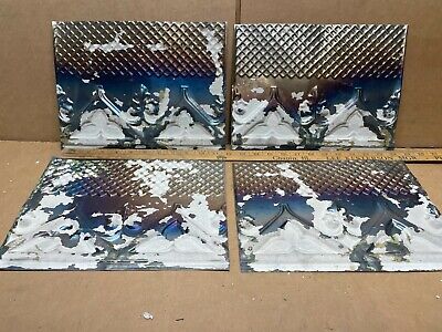 4pc Lot of 12" by 9" Antique Ceiling Tin Metal Reclaimed Salvage Art Craft