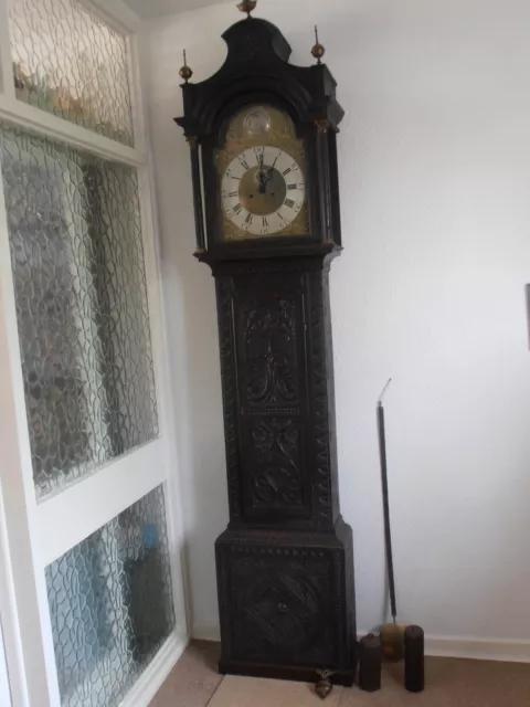 Antique 8 Day Brass Arch Dial Oak Grandfather Longcase Clock ALEX GORDON DUBLIN