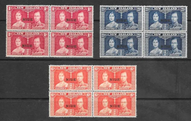 Niue 1937 Coronation MNH unmounted mint set as blocks 4 stamps