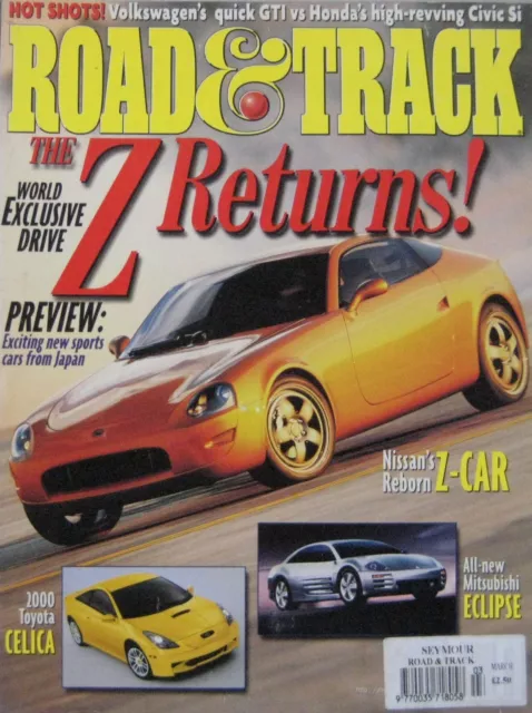 Road & Track magazine 03/1999 featuring Cunningham, Shellby, Panoz, Mercedes, VW