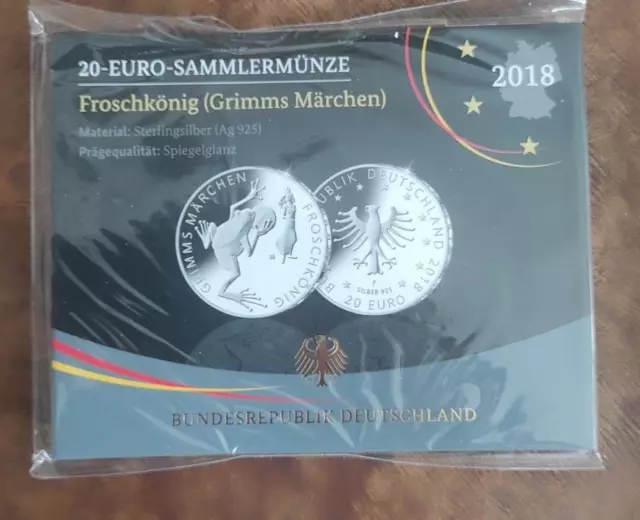 BRD Deutschland 20 Euro Silber Gedenkmünze - Sammlermünze 2018 " Froschkönig "